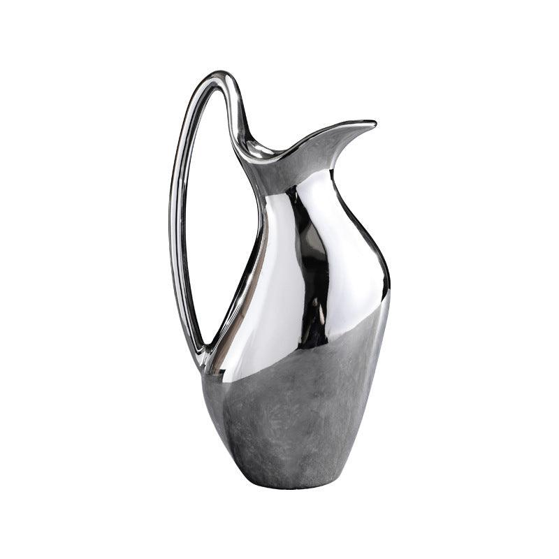 Living Room Home Silver Pot-shaped Ceramic Vase Flower Model Room Ornament Soft Decoration - Pacisia