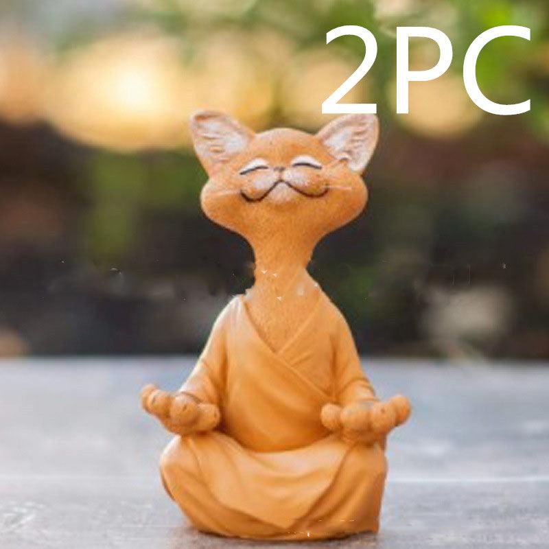 Whimsical Black Buddha Cat Figurine Meditation Yoga Collectible Happy Cat Decor Home Garden Decoration Garden Ornament - Pacisia