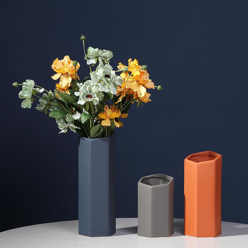 Geometric style hexagonal ceramic glazed vase - Pacisia