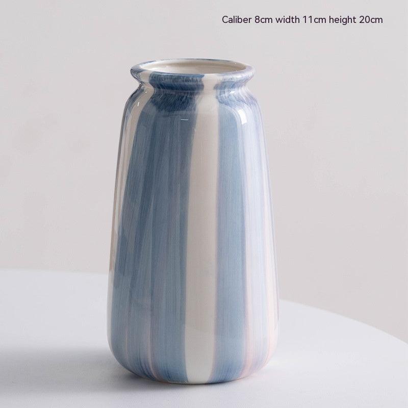 Hand Painted Blue Simple Ins Style Ceramic Decorative Vase - Pacisia