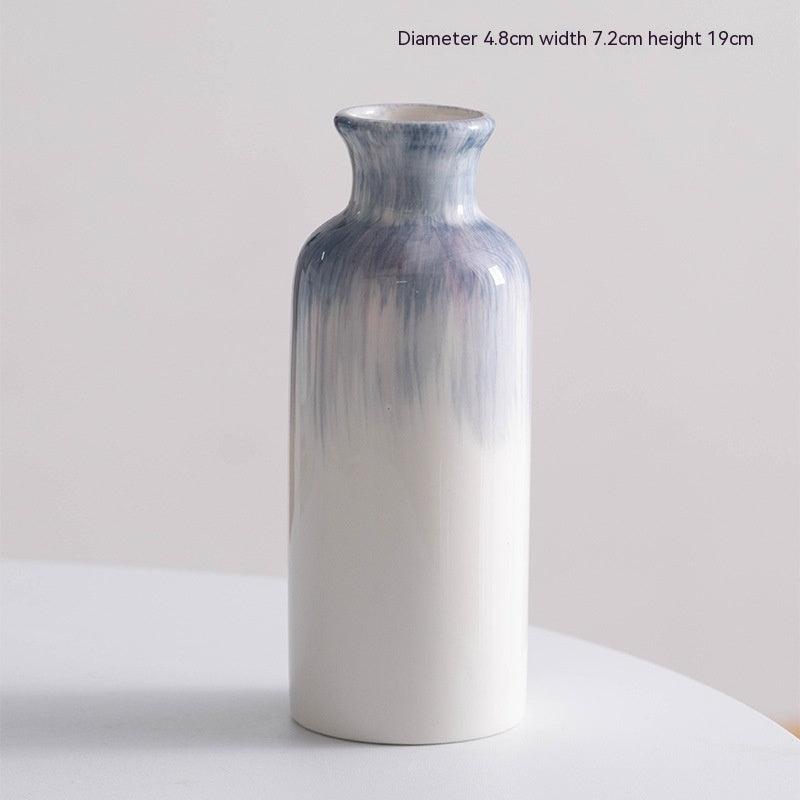 Hand Painted Blue Simple Ins Style Ceramic Decorative Vase - Pacisia