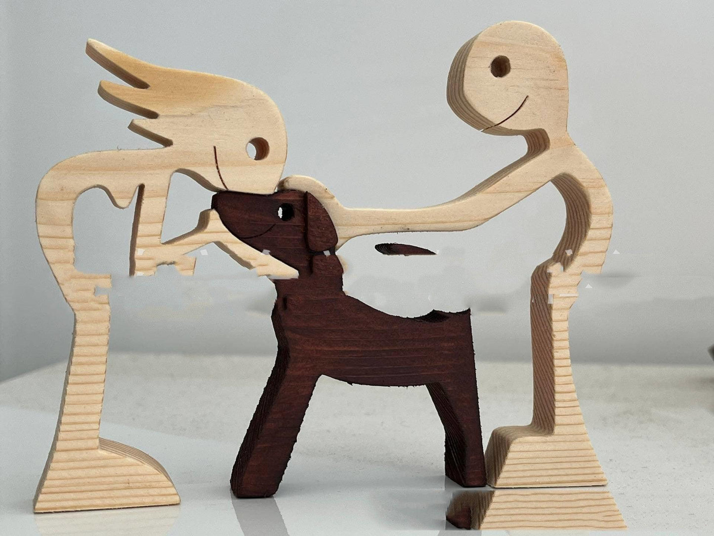 DIY Figurine Wood Dog Ornament Sculpture Home Decoration A Man A Dog Wood Sculpture Christmas Gifts Model Decor - Pacisia
