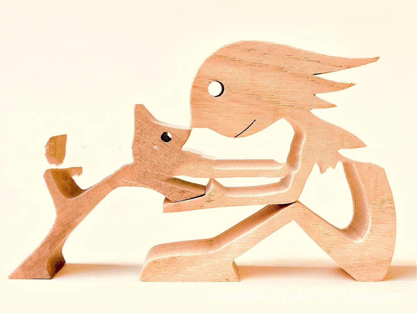 DIY Figurine Wood Dog Ornament Sculpture Home Decoration A Man A Dog Wood Sculpture Christmas Gifts Model Decor - Pacisia
