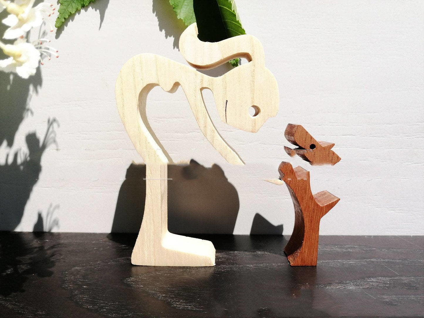 DIY Figurine Wood Dog Ornament Sculpture Home Decoration A Man A Dog Wood Sculpture Christmas Gifts Model Decor - Pacisia