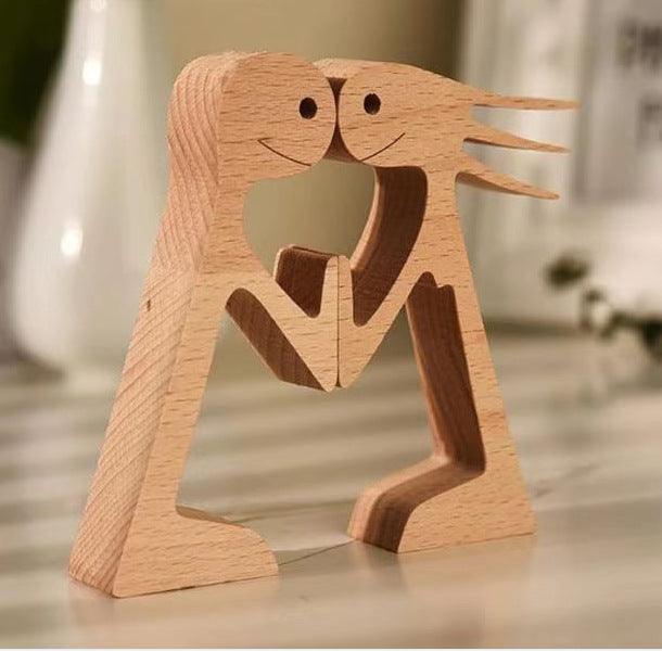 DIY Figurine Wood Dog Ornament Sculpture Home Decoration A Man A Dog Wood Sculpture Christmas Gifts Model Decor - Pacisia