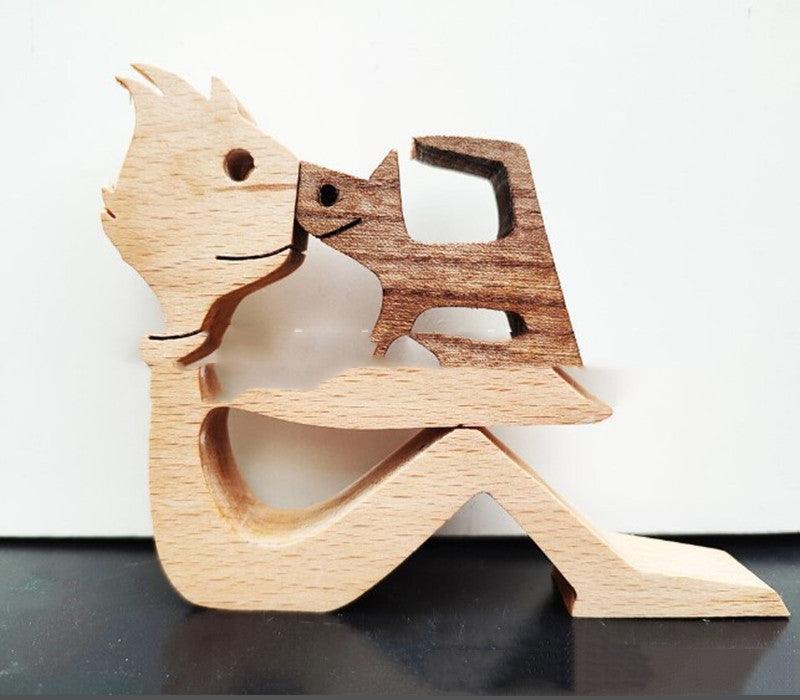 DIY Figurine Wood Dog Ornament Sculpture Home Decoration A Man A Dog Wood Sculpture Christmas Gifts Model Decor - Pacisia