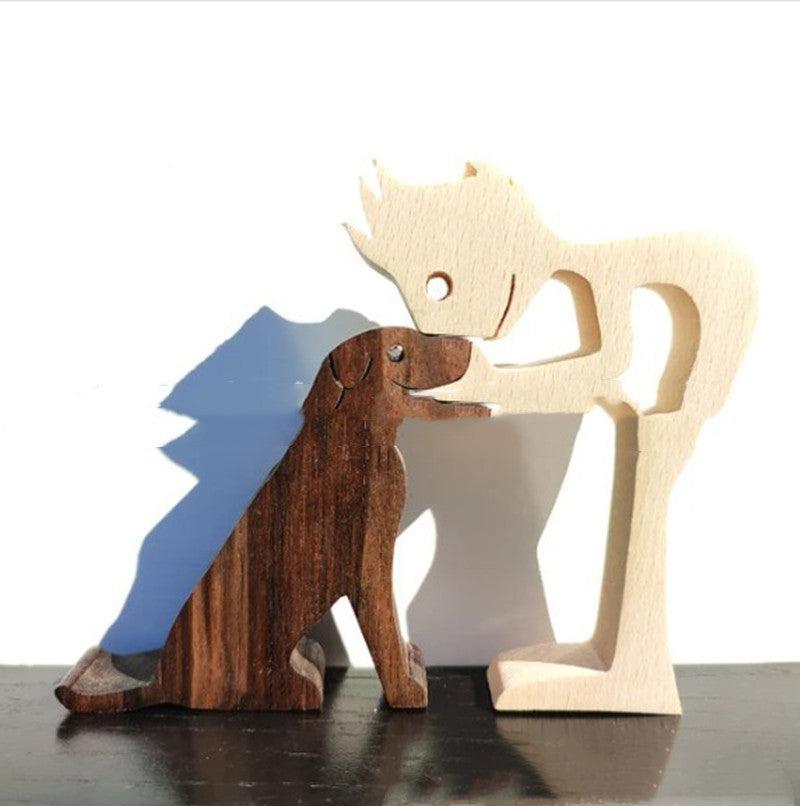 DIY Figurine Wood Dog Ornament Sculpture Home Decoration A Man A Dog Wood Sculpture Christmas Gifts Model Decor - Pacisia