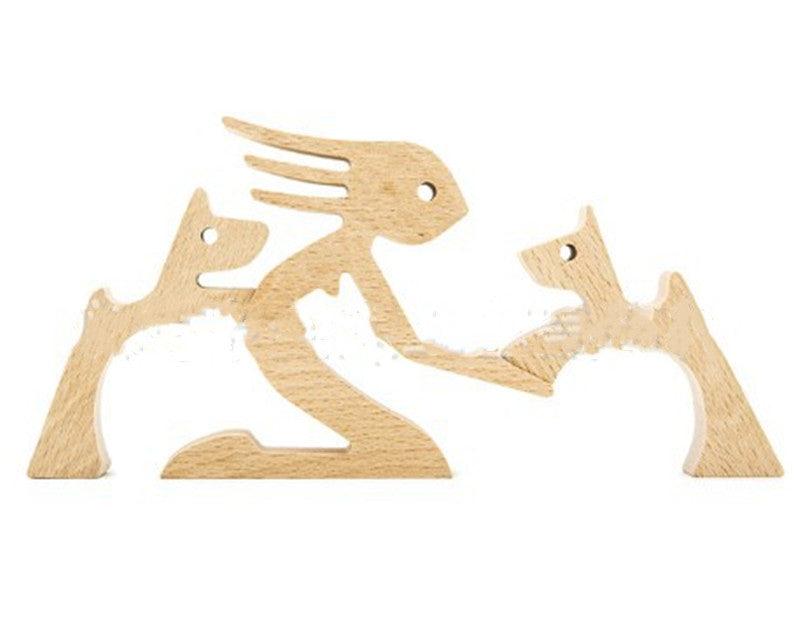 DIY Figurine Wood Dog Ornament Sculpture Home Decoration A Man A Dog Wood Sculpture Christmas Gifts Model Decor - Pacisia