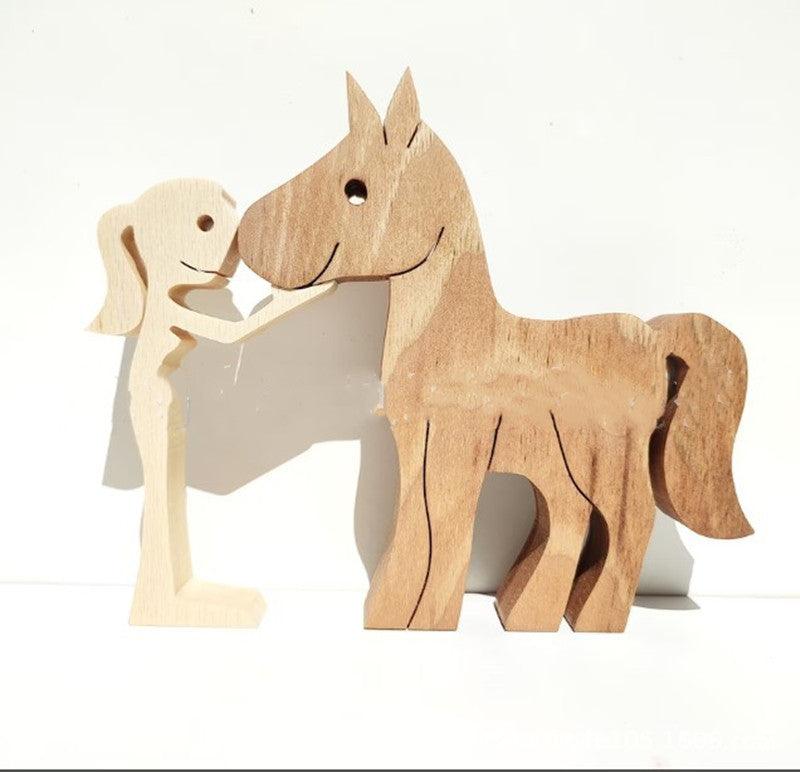DIY Figurine Wood Dog Ornament Sculpture Home Decoration A Man A Dog Wood Sculpture Christmas Gifts Model Decor - Pacisia