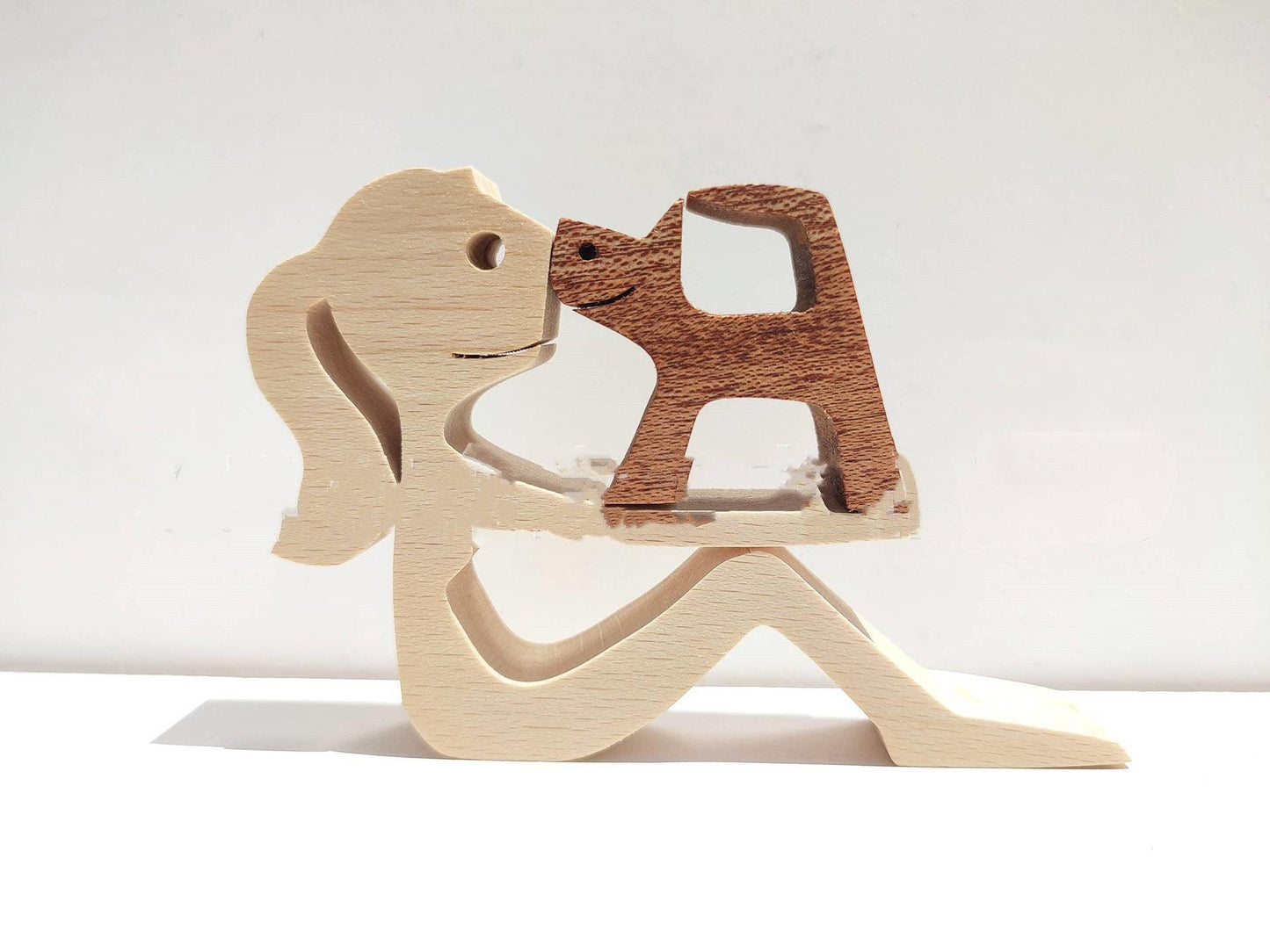 DIY Figurine Wood Dog Ornament Sculpture Home Decoration A Man A Dog Wood Sculpture Christmas Gifts Model Decor - Pacisia