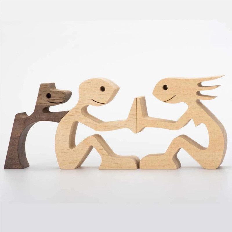 DIY Figurine Wood Dog Ornament Sculpture Home Decoration A Man A Dog Wood Sculpture Christmas Gifts Model Decor - Pacisia