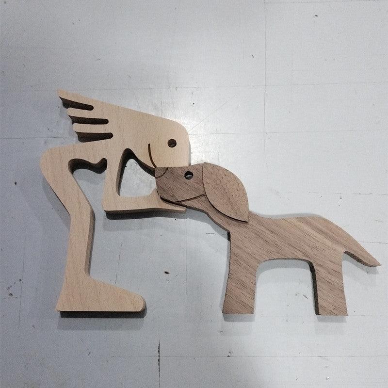 DIY Figurine Wood Dog Ornament Sculpture Home Decoration A Man A Dog Wood Sculpture Christmas Gifts Model Decor - Pacisia
