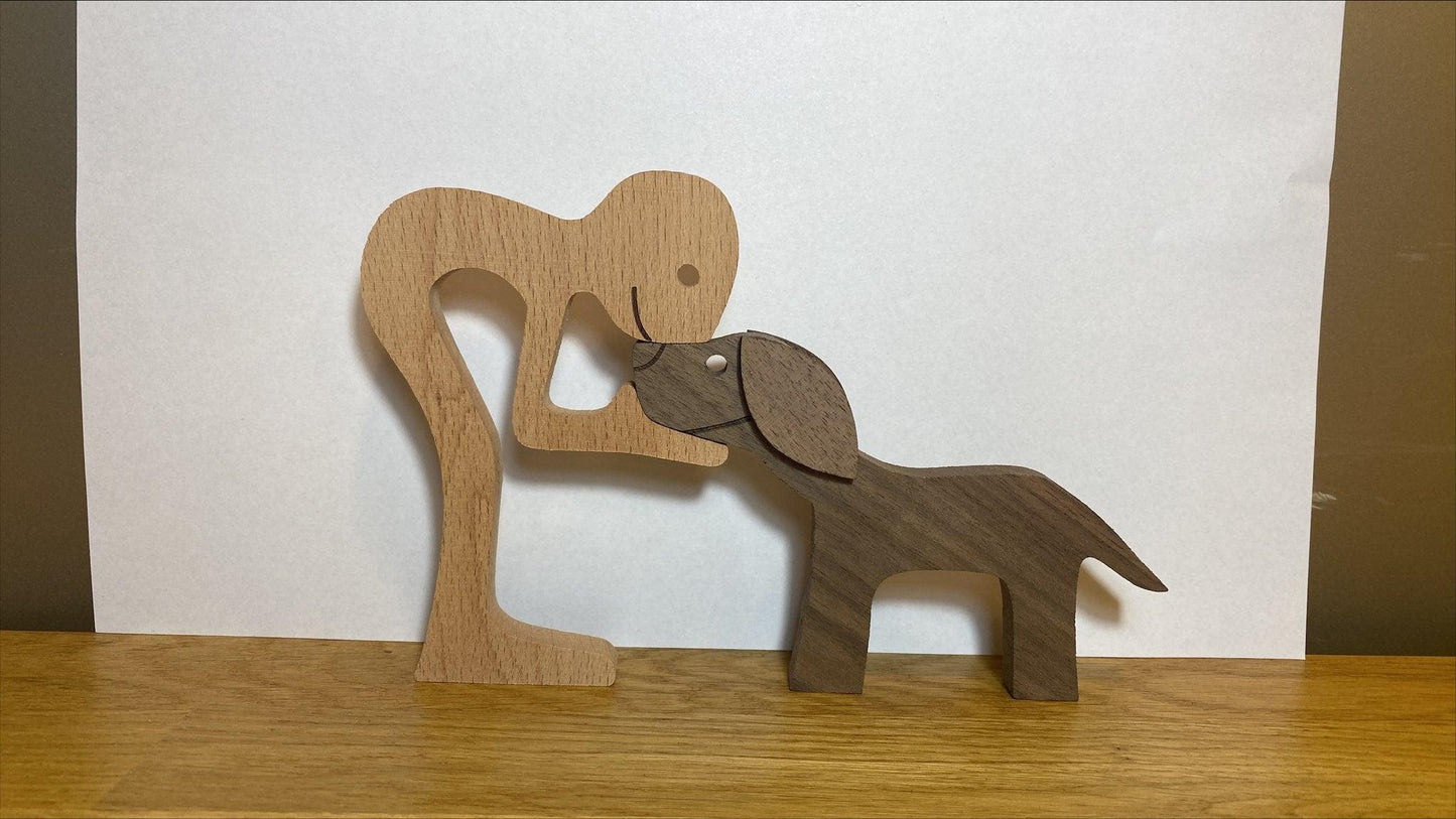 DIY Figurine Wood Dog Ornament Sculpture Home Decoration A Man A Dog Wood Sculpture Christmas Gifts Model Decor - Pacisia