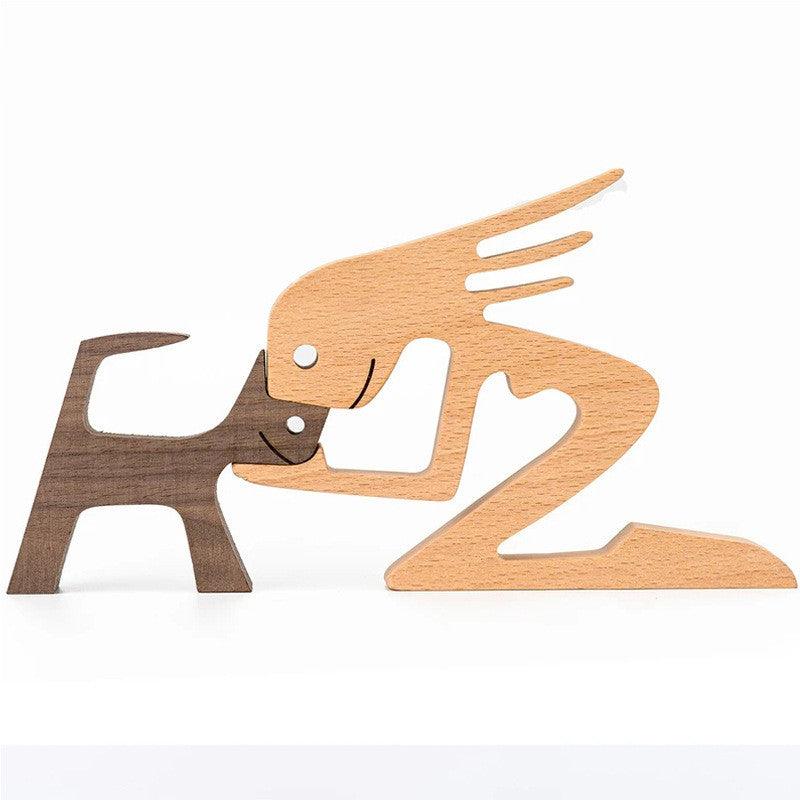 DIY Figurine Wood Dog Ornament Sculpture Home Decoration A Man A Dog Wood Sculpture Christmas Gifts Model Decor - Pacisia