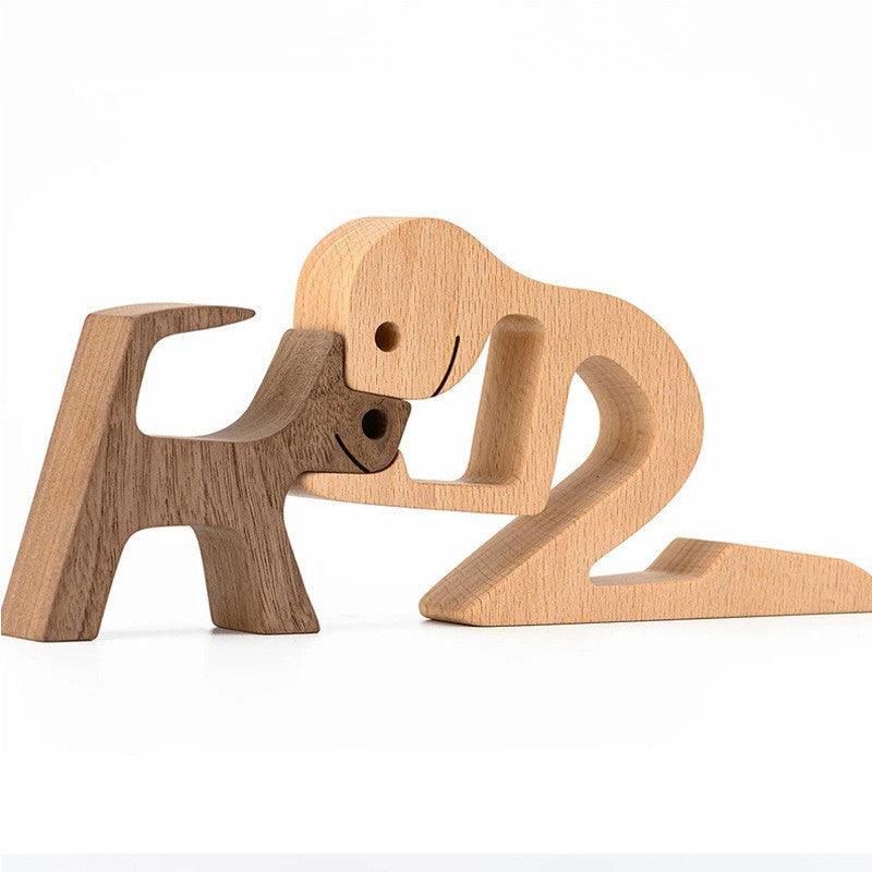 DIY Figurine Wood Dog Ornament Sculpture Home Decoration A Man A Dog Wood Sculpture Christmas Gifts Model Decor - Pacisia