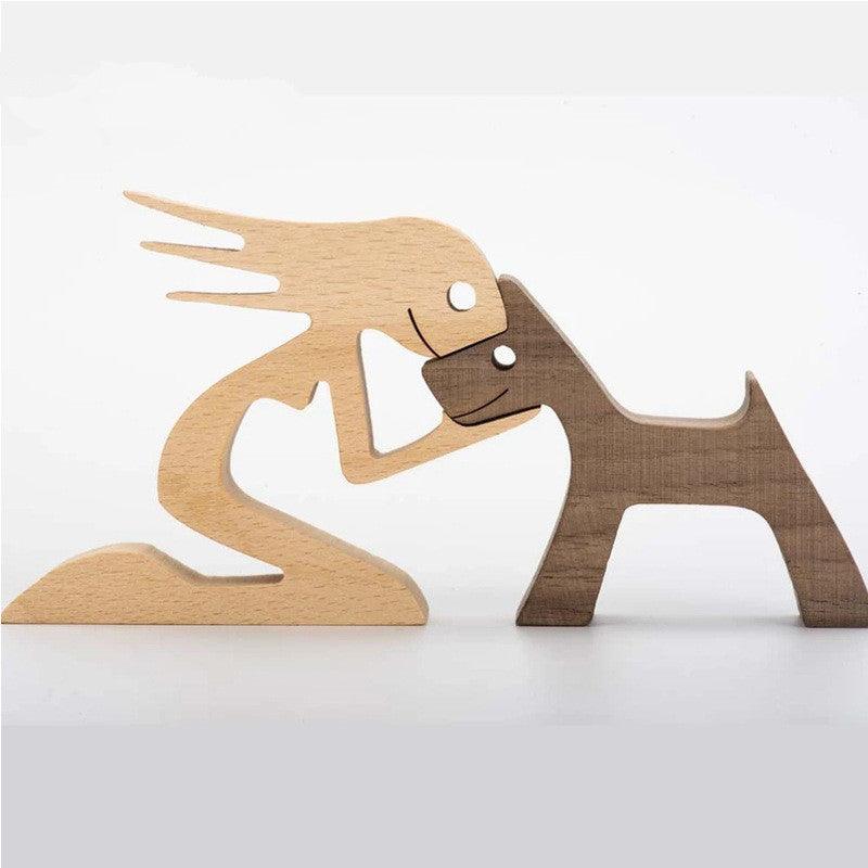 DIY Figurine Wood Dog Ornament Sculpture Home Decoration A Man A Dog Wood Sculpture Christmas Gifts Model Decor - Pacisia