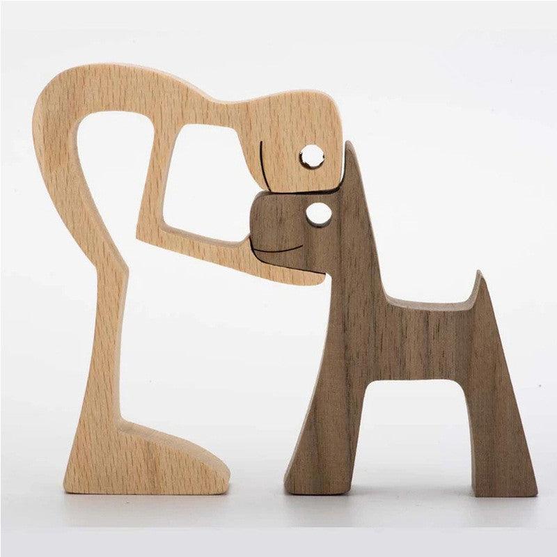 DIY Figurine Wood Dog Ornament Sculpture Home Decoration A Man A Dog Wood Sculpture Christmas Gifts Model Decor - Pacisia
