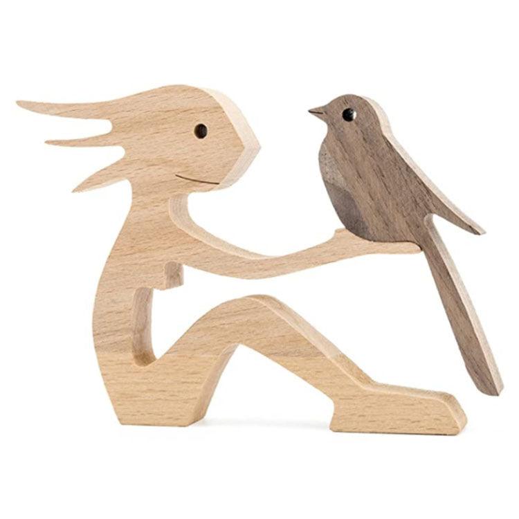 DIY Figurine Wood Dog Ornament Sculpture Home Decoration A Man A Dog Wood Sculpture Christmas Gifts Model Decor - Pacisia