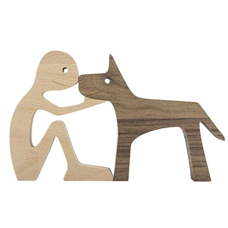 DIY Figurine Wood Dog Ornament Sculpture Home Decoration A Man A Dog Wood Sculpture Christmas Gifts Model Decor - Pacisia