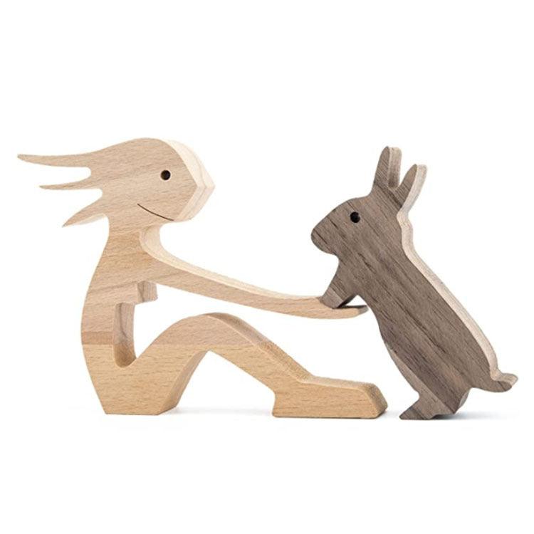 DIY Figurine Wood Dog Ornament Sculpture Home Decoration A Man A Dog Wood Sculpture Christmas Gifts Model Decor - Pacisia