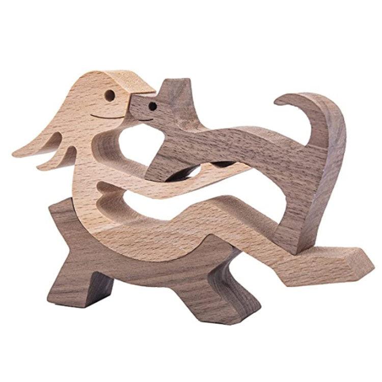 DIY Figurine Wood Dog Ornament Sculpture Home Decoration A Man A Dog Wood Sculpture Christmas Gifts Model Decor - Pacisia