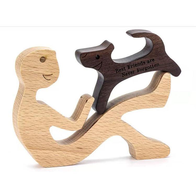 DIY Figurine Wood Dog Ornament Sculpture Home Decoration A Man A Dog Wood Sculpture Christmas Gifts Model Decor - Pacisia