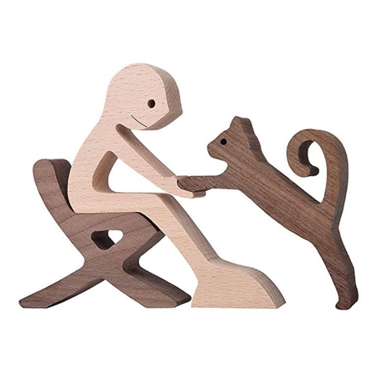 DIY Figurine Wood Dog Ornament Sculpture Home Decoration A Man A Dog Wood Sculpture Christmas Gifts Model Decor - Pacisia