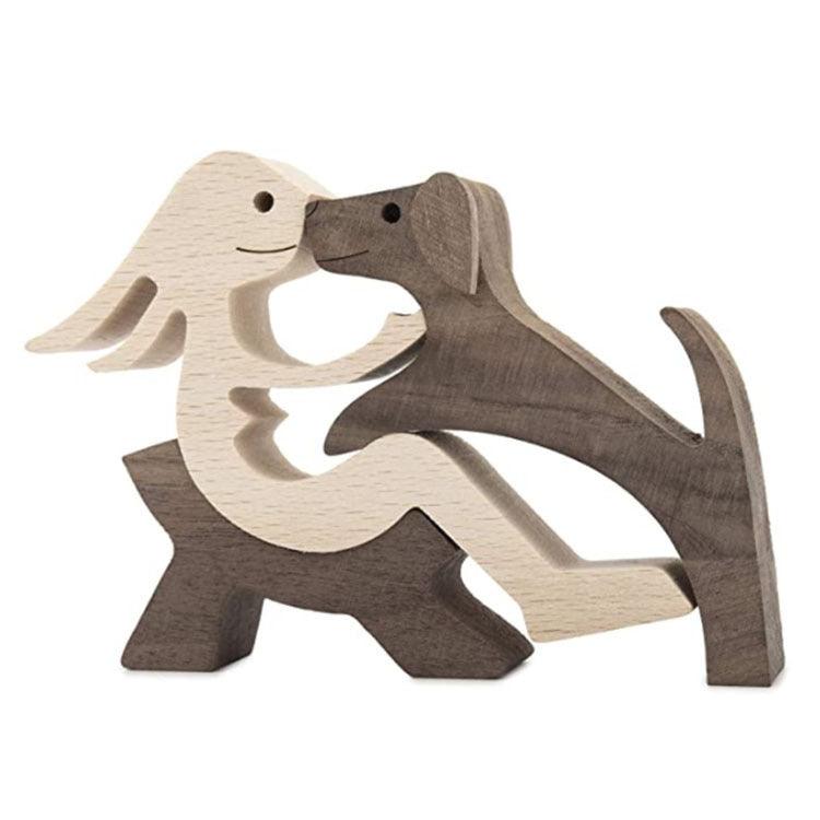 DIY Figurine Wood Dog Ornament Sculpture Home Decoration A Man A Dog Wood Sculpture Christmas Gifts Model Decor - Pacisia
