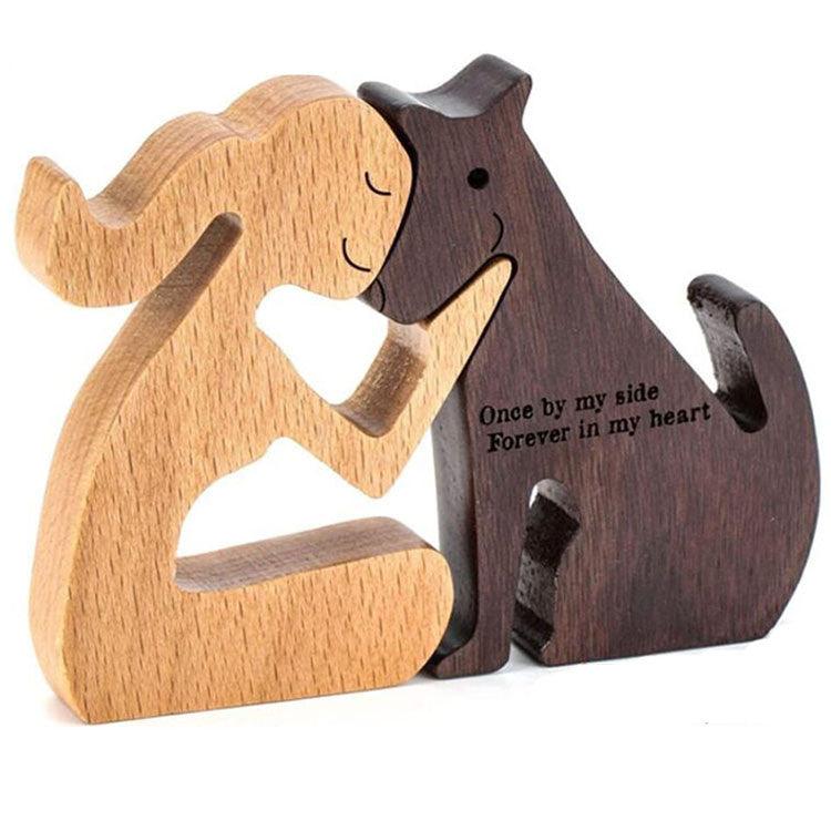 DIY Figurine Wood Dog Ornament Sculpture Home Decoration A Man A Dog Wood Sculpture Christmas Gifts Model Decor - Pacisia