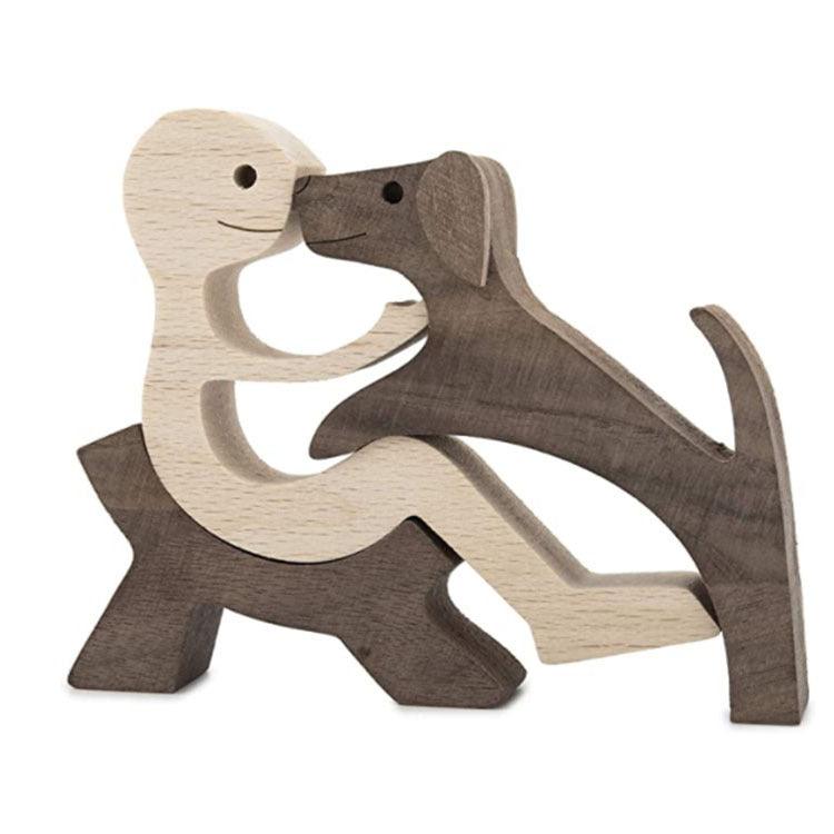 DIY Figurine Wood Dog Ornament Sculpture Home Decoration A Man A Dog Wood Sculpture Christmas Gifts Model Decor - Pacisia