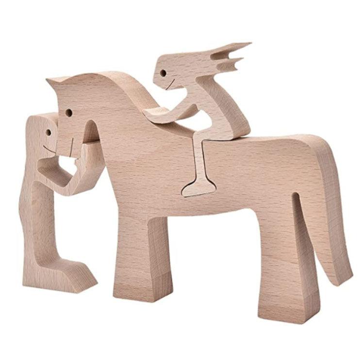 DIY Figurine Wood Dog Ornament Sculpture Home Decoration A Man A Dog Wood Sculpture Christmas Gifts Model Decor - Pacisia