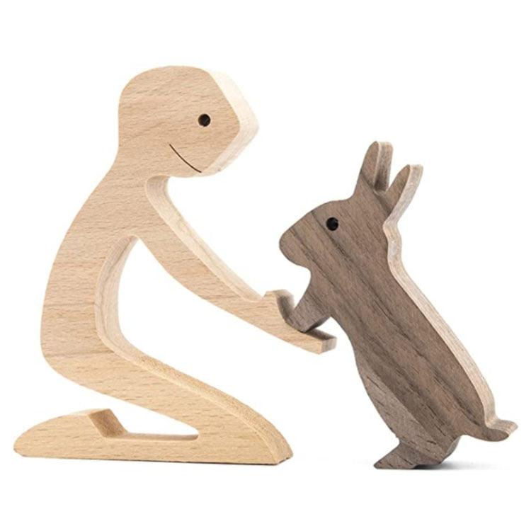 DIY Figurine Wood Dog Ornament Sculpture Home Decoration A Man A Dog Wood Sculpture Christmas Gifts Model Decor - Pacisia