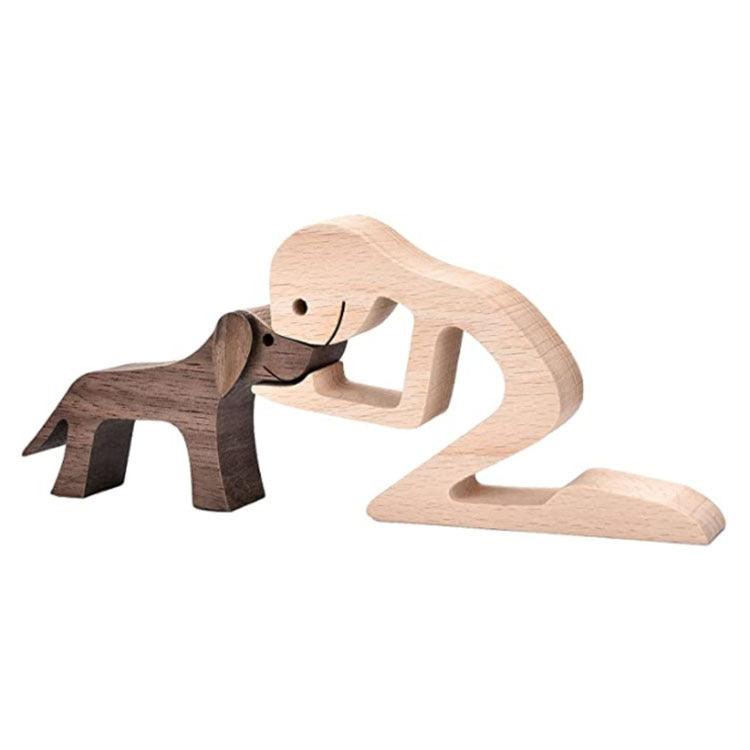 DIY Figurine Wood Dog Ornament Sculpture Home Decoration A Man A Dog Wood Sculpture Christmas Gifts Model Decor - Pacisia