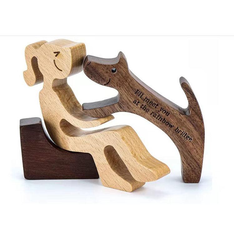 DIY Figurine Wood Dog Ornament Sculpture Home Decoration A Man A Dog Wood Sculpture Christmas Gifts Model Decor - Pacisia