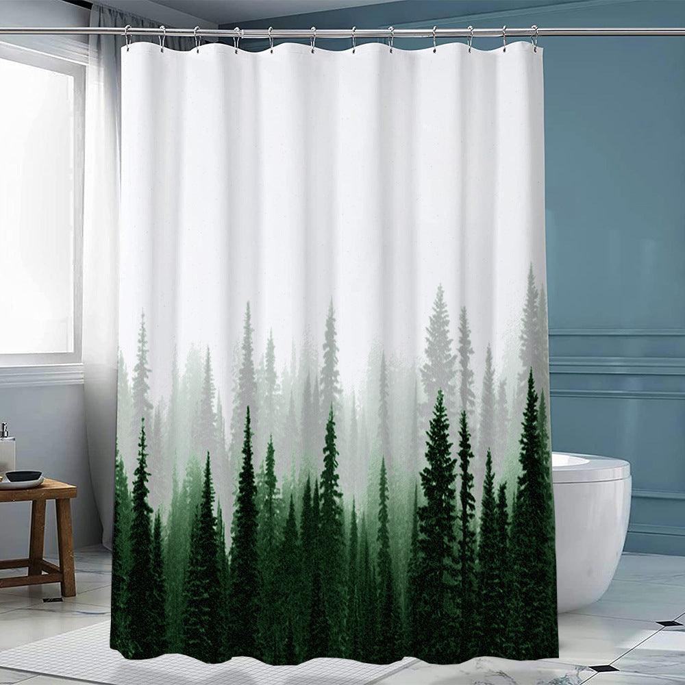 Ink Forest Shower Curtain Chinese Polyester With Hook - Pacisia