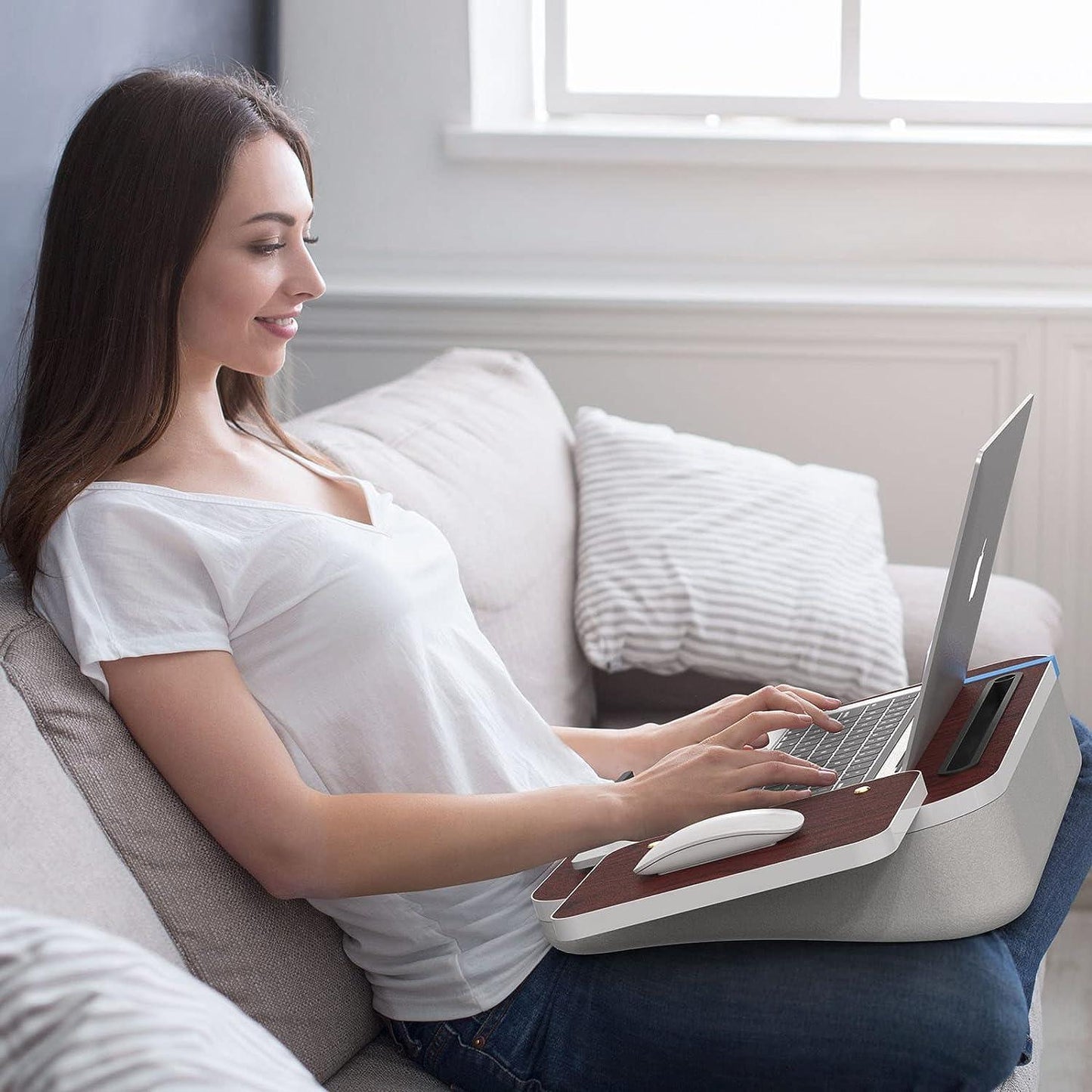 Lap Desk With Cushion, Tablet Holder And Detachable Mouse Tray, Fits Up To 16.1 Inches Laptops, Lap Desk For Bed Couch Sofa And Table - Pacisia