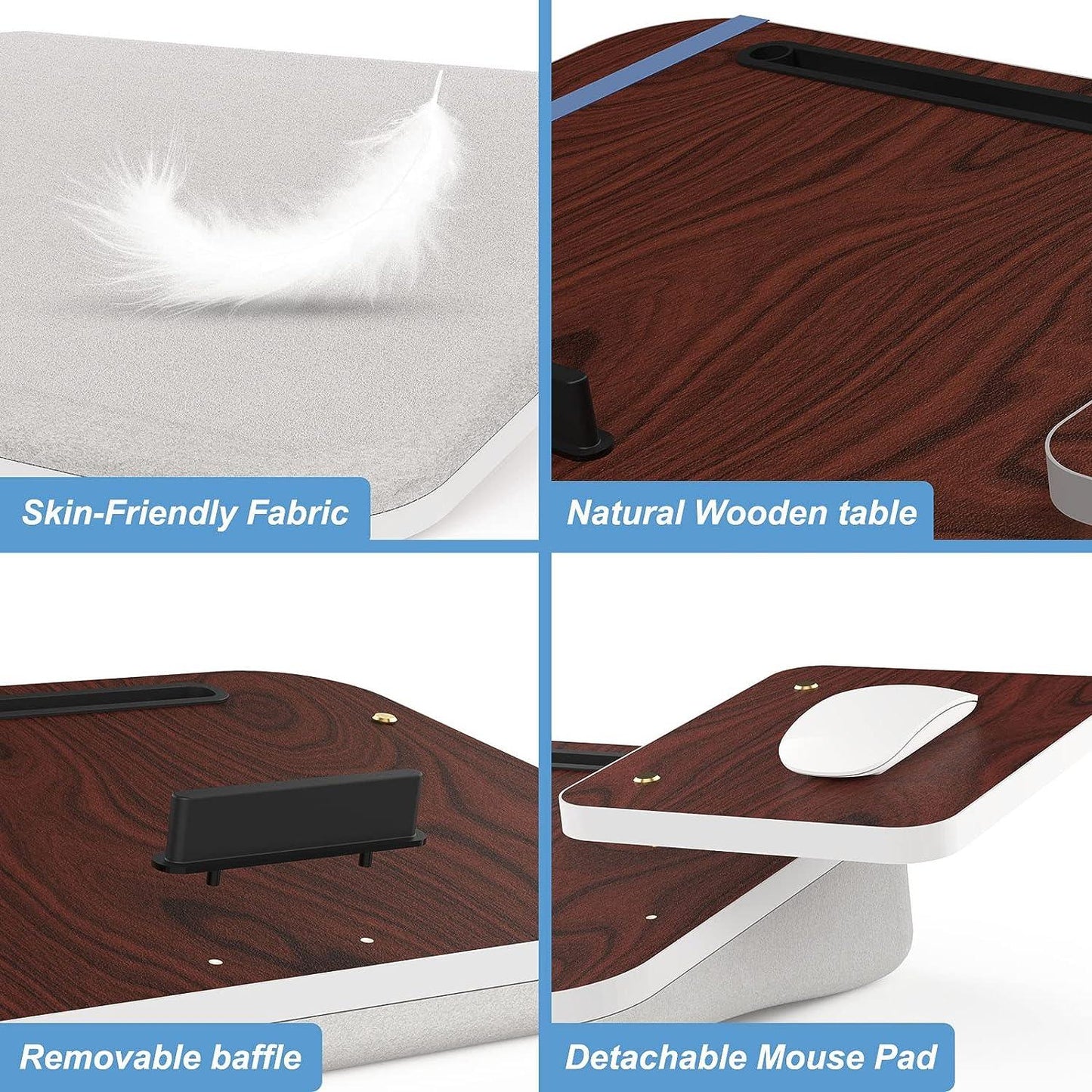 Lap Desk With Cushion, Tablet Holder And Detachable Mouse Tray, Fits Up To 16.1 Inches Laptops, Lap Desk For Bed Couch Sofa And Table - Pacisia