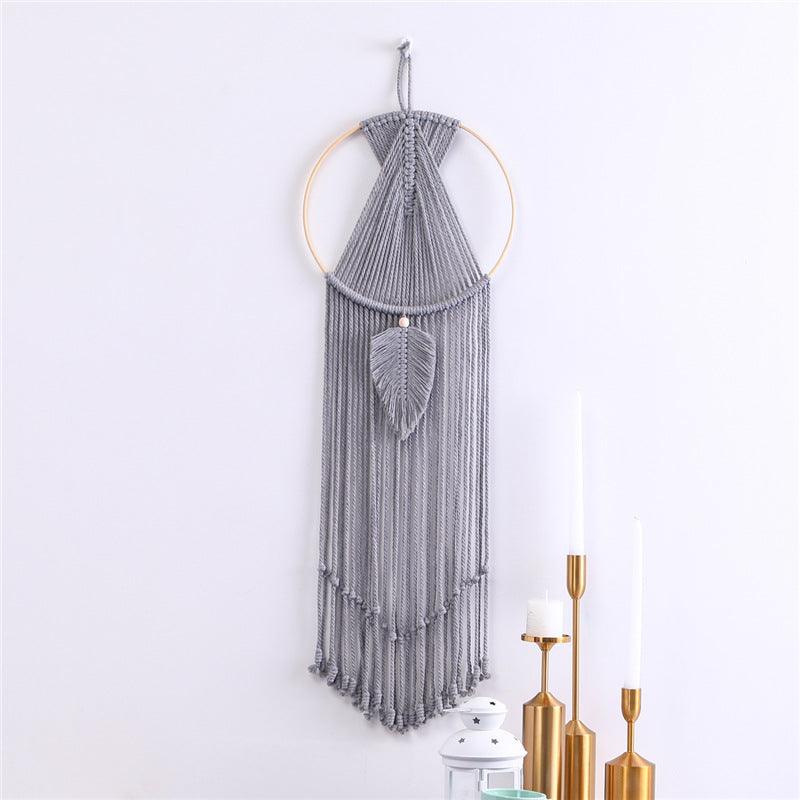 Leaf Macrame Wall Hanging Tapestry Cotton Woven Leaves Tassel Tapestries Door Porch Room Decorations Dorm Gifts - Pacisia