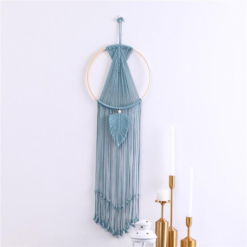 Leaf Macrame Wall Hanging Tapestry Cotton Woven Leaves Tassel Tapestries Door Porch Room Decorations Dorm Gifts - Pacisia