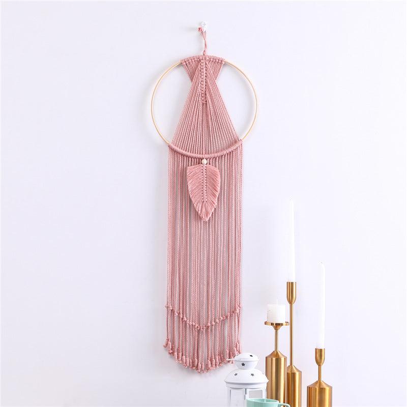 Leaf Macrame Wall Hanging Tapestry Cotton Woven Leaves Tassel Tapestries Door Porch Room Decorations Dorm Gifts - Pacisia
