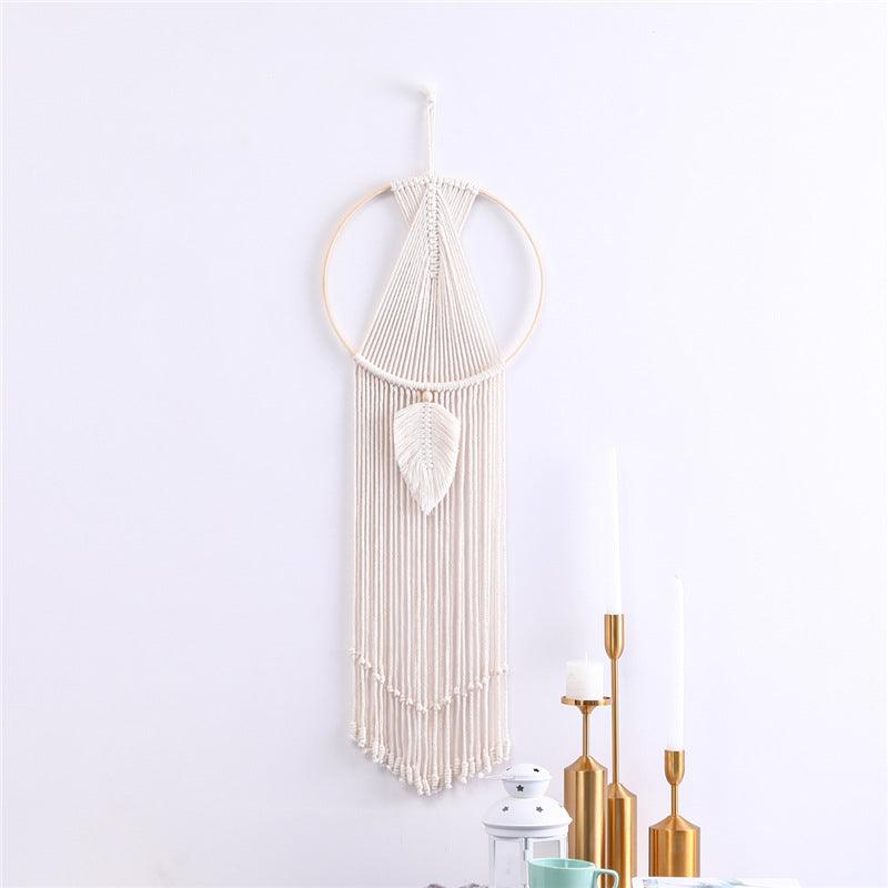 Leaf Macrame Wall Hanging Tapestry Cotton Woven Leaves Tassel Tapestries Door Porch Room Decorations Dorm Gifts - Pacisia