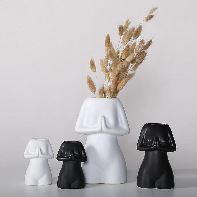 Modern Minimalist Porcelain Yoga Figure Vase Ornament - Pacisia