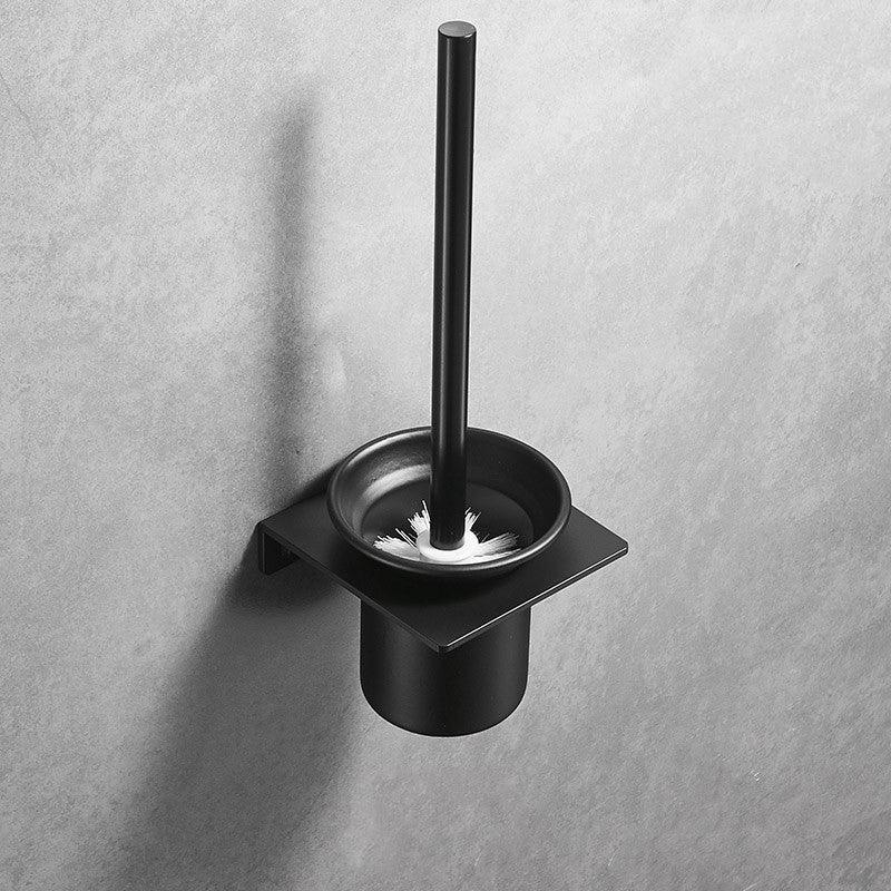 Nordic Black Space Aluminum Punch-free Toilet Toilet Toilet Brush Set Bathroom Rack Wall-mounted Wall-mounted - Pacisia