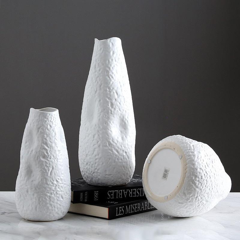 Nordic Simple Ceramic Concave White Vase Soft Home Decoration Ornaments - Pacisia