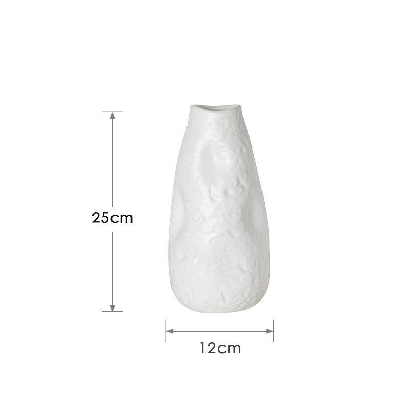 Nordic Simple Ceramic Concave White Vase Soft Home Decoration Ornaments - Pacisia