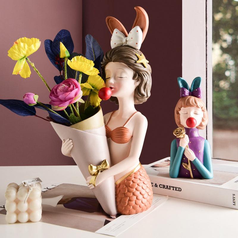 Nordic Style Bubble Girl Resin Flower Vase Ornaments - Pacisia