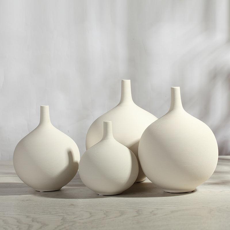 Nordic White Porcelain Flower Vase Artwork Home Decoration Furnishings Round Ceramic Vase Flower Arrangement Decoration Ornament - Pacisia