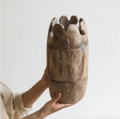 Old Solid Wood Wabi Sabi Style Vase Ornament - Pacisia