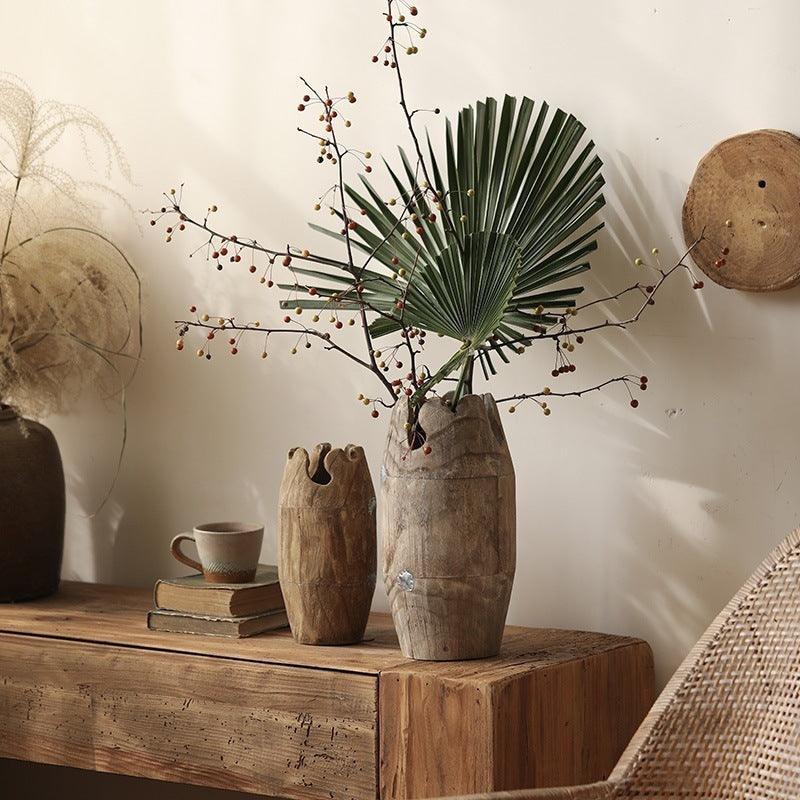 Old Solid Wood Wabi Sabi Style Vase Ornament - Pacisia