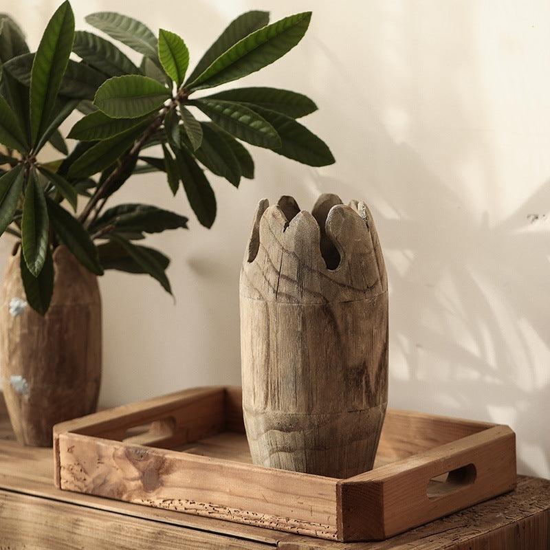 Old Solid Wood Wabi Sabi Style Vase Ornament - Pacisia